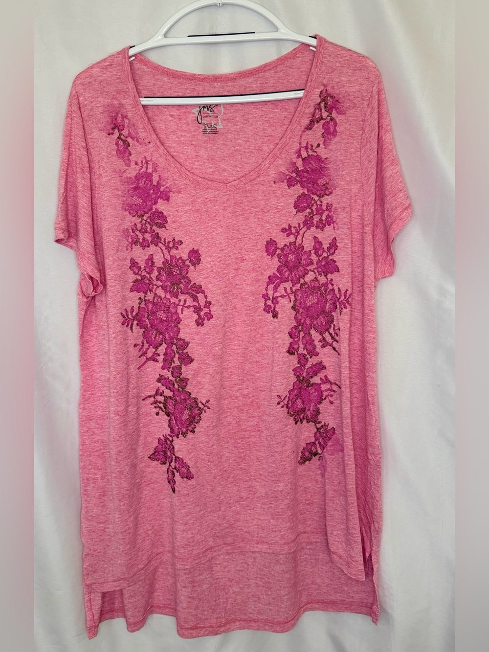 Just My Size Pink Heather Floral Embroidered Scoop-Neck Top